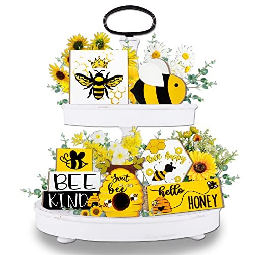 7 Pieces Honey Bee Tiered Tray Decor Wooden Bumble Bee Shelf