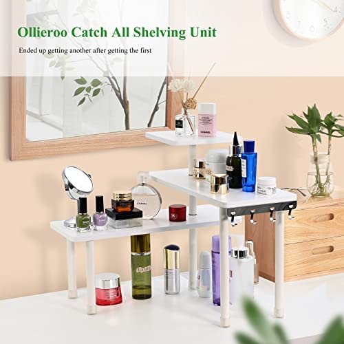 Ollieroo Kitchen Counter Shelf Organizer, 3 Tier Corner Shelf Bamboo  Bathroom Countertop Organizer with Hooks, Space Saving Makeup Organizer  Spice Rack Corner P…
