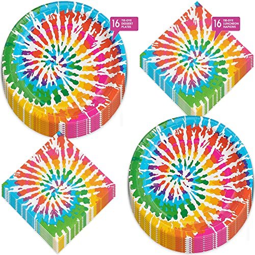 DECORLIFE Tie Dye Party Supplies Serves 24 Includes Birthday Plates and  Napki
