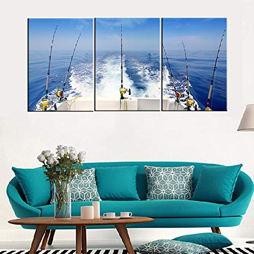 Angling Paintings for Living Room Fishing Tackle Wall Art Seascape Pictures  3 Panels Printed on Canvas Stretched Home Modern Decor Contemporary White -  Imported Products from USA - iBhejo