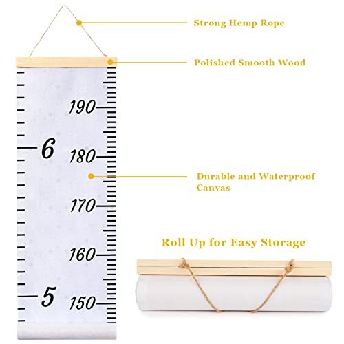 Beinou Baby Growth Chart Ruler for Kids Wood Frame Height Measure Chart  7.9in x 79in Canvas Hanging Height Growth Chart