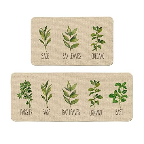 Artoid Mode Parsley Sage Oregano Basil Bay Leaves Decorative Kitchen Mats  Set of 2, Seasonal Holiday Party Low-Profile Floor Mat for Home Kitchen -  17x29 and 17…