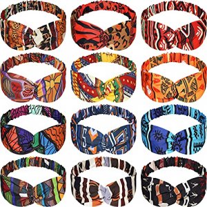 6pcs Multicolored Twisted Criss Cross Elastic Headbands Soft Chiffon Floral  Bohemian Hair Bands for Women Girls