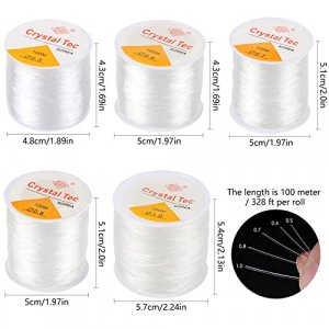 5 Pack Assorted Size Elastic String, Stretchy Bracelet String  Crystal String Bead Cord for Bracelet, Beading and Jewelry Making-0.5mm,  0.6mm, 0.7mm, 0.8mm, 1mm