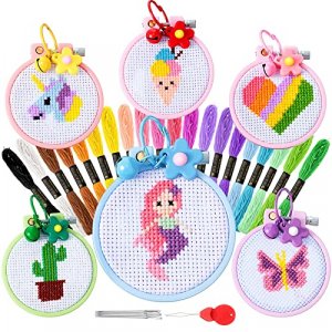 Pllieay 6 PCS Cross Stitch Beginner Kit for Kids, Starter Cross Kit Sewing  Set with Instructions for Backpack Charms, Ornaments and Needle Craft