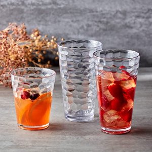 Golemas Plastic Drinking Glasses Set of 6, Reusable Acrylic Highball Tall Water Tumblers Glassware Sets, Dishwasher Safe Suit