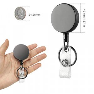 2 Pack Heavy Duty Retractable Badge Holder Reel,Metal Id Badge Holder with  Belt Clip Key Ring for Name Card Keychain,All Metal Casing Reinforced Id
