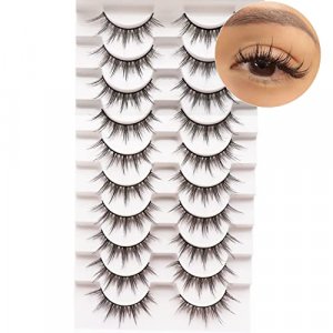 FANXITON Colored Lashes Natural Look Cat Eye Half Lashes False Eyelashes  With Clear Band DIY Eyelashes Fluffy 16MM 8 Pairs D Crul Faux Mink Lashes