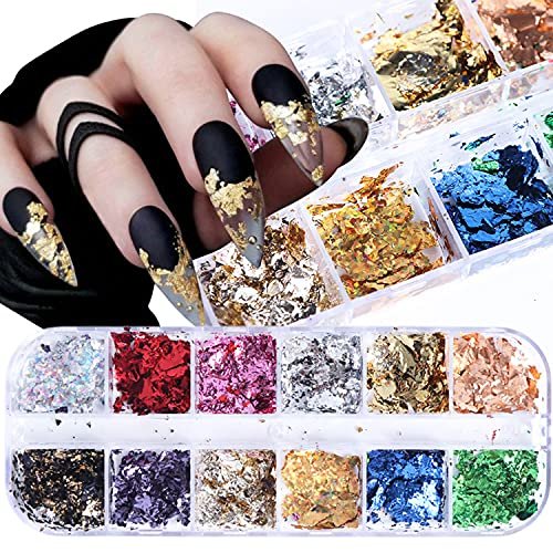 TBRZTR Colorful Holographic Nail Sequin Glitter Accessories 3D Glitter Flakes Nail Supplies Acrylic Nail Powder Shiny Manicure Designs for Women Girls Nail