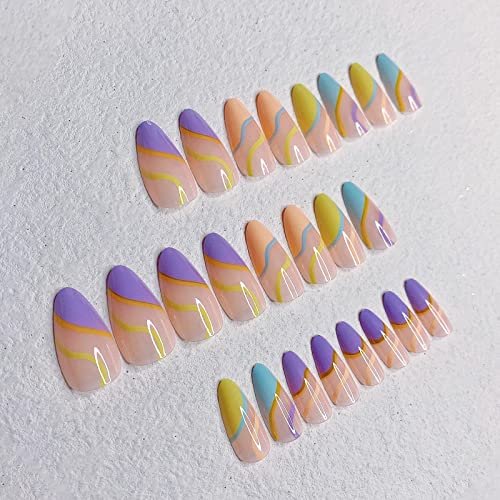 24Pcs Light Purple French Press on Nails Medium Fake Nails Almond Glue on  Nails False Nails Acrylic Nails for Women and Girls & 1sheet Tape & 1pc Nail  File | SHEIN EUQS
