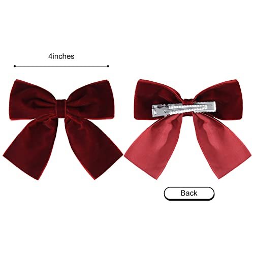 2PCS Red Velvet Bows Girls Hair Clip Ribbon Accessories for Baby