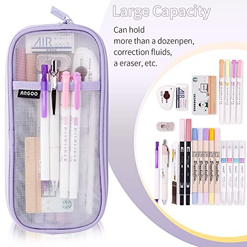 EASTHILL Grid Mesh Pen Pencil Case with Zipper Clear Makeup Color