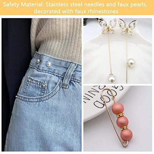 AUXHCYL 25 Pieces Pearl Brooch Pins Sweater Shawl Clips Faux Crystal and Pearl Safety Brooches for Women Clothing Dress Pants Skirt Waist