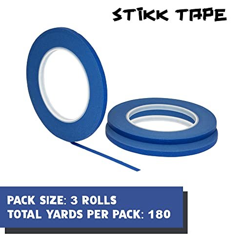  STIKK 3 Pack 1/4 Inch X 60yd Blue Painters Tape 14 Day Easy  Removal Trim Edge Thin Narrow Finishing Masking Tape