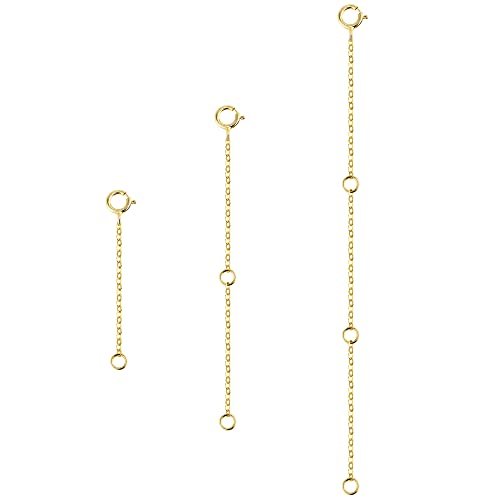 Gold Necklace Extenders 14K Gold Chain Ext With Lobster Clasp 1 2 3 Inches  3PCS