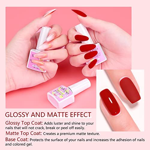 Modelones Base & Gel Top Coat for Gel Nail Polish, 3Pcs Matte and