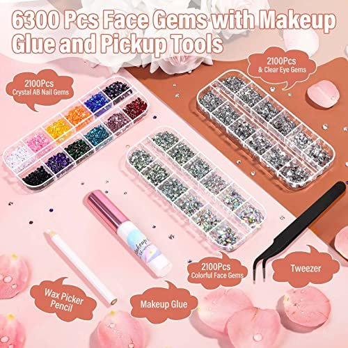 6300Pcs Face Gems With Rhinestones Glue For Makeup, Eye Gems Flat Back  Rhinestones Hair Crystal Makeup Gems With Face Glue For Eye Jewels Hair  Decora - Imported Products from USA - iBhejo