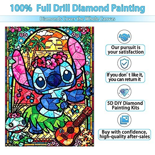 Stitch Diamond Painting Diamond Art Stitch Square Diamond Painting DIY 5D  Full Drill Art Perfect for Relaxation and Home Wall Decor (Stitch  12x16inch) Blue Stitch