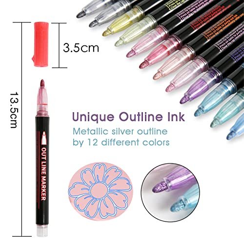 Super Squiggles Outline Markers,Double Line Outline Pens for Gift Cards, Painting, Posters,Scrapbook Crafts, Metal, Wood, Glass,DIY Photo Album(12