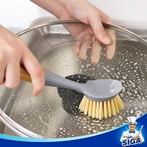 MR.siga Dish Brush with Long Handle Built-in Scraper, Scrubbing Brush for  Pans, Pack of 3