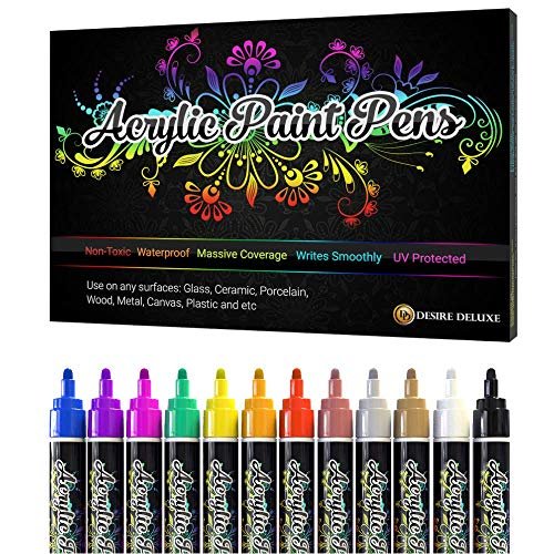 Desire Deluxe Acrylic Paint Pens For Rock Painting, Stone, Ceramic, Glass,  Wood, Canvas Set Of 12 Non Toxic Water Based Markers - Great Artists P -  Imported Products from USA - iBhejo