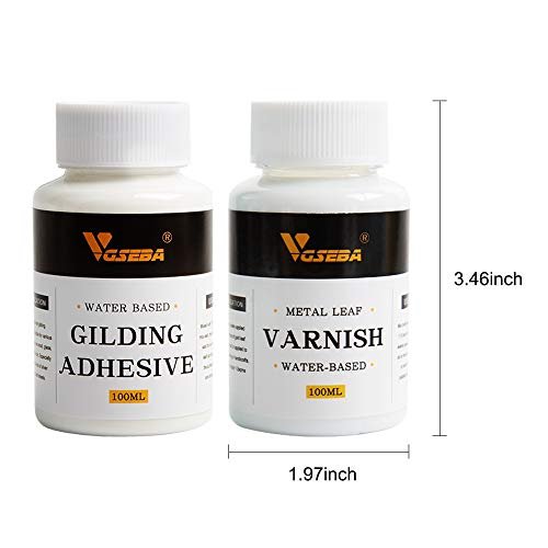 VGSEBA Gold Leaf Adhesive,Gilding Adhesive,Gold Leaf Glue for Craft, Arts, Wood Use (100ml + Brush + Gloves)
