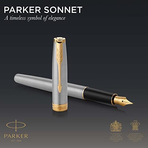 Parker Sonnet Fountain Pen, Stainless Steel With Gold Trim, Medium