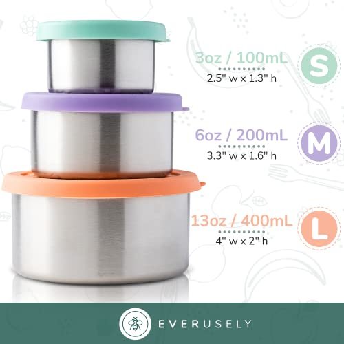 Everusely Small Stainless Steel Containers With Lids (13Oz/6Oz/3Oz