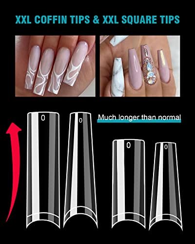480 Pcs Straight Square Nail Tips Half Cover C Curve Nail Tips Acrylic Nails  Tips Long Square Nail Tips Clear Nail Extension Tips Gel Tips for Acrylic  Nails Set Square-half-clear