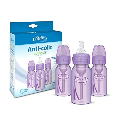 Dr. Brown's Natural Flow Anti-Colic Baby Bottle with Level 1 Slow Flow  Nipples, 4oz, 4 Pack