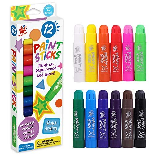 TBC Tempera Paint Sticks Children, Tempera Colouring Pens, 12 Colours, Non-Toxic, Washable, Quick Drying, Solid Tempera Paint Pens for Toddlers for