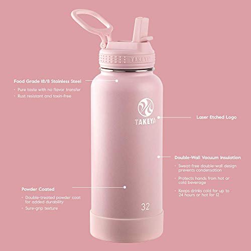 Takeya Actives Insulated Stainless Steel Water Bottle with Straw Lid 24 oz Midnight