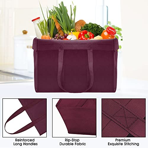 WISELIFE Reusable Grocery Shopping Bags 10 Pack Large Foldable