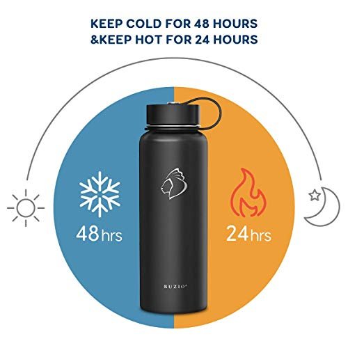 BUZIO Stainless Steel Water Bottle (Cold for 48 Hrs, Hot for 24 Hrs), 40 oz  Vacuum Insulated Water Bottle with Straw Lid and Flex Cap (Double Wall, W -  Imported Products from USA - iBhejo