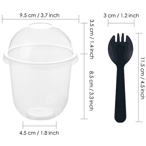 Zezzxu 50 Pack 12 oz Plastic Dessert Cups with Dome Lids (No Hole) and  Sporks, Crystal Clear PET Disposable Yogurt Parfait Cups with Lids for