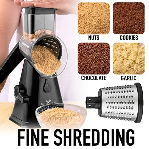 Rotary Cheese Grater with Upgraded, Reinforced Suction - Round Cheese  Shredder Grater with 3 Replaceable Stainless Steel Drum Blades - Easy To  Use 