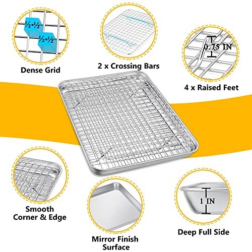 P&P CHEF Toaster Oven Tray with Rack Set (2 Pans + 2 Racks), Size 9'' x