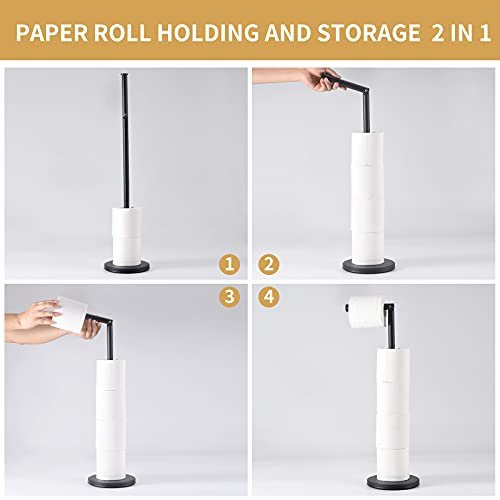 Free Standing Toilet Paper Holder Storage for Bathroom,Stainless Steel  Rustproof Tissue Roll Stand ,20 inch, Black