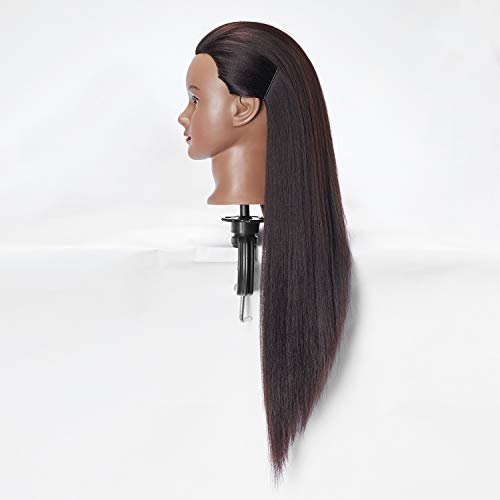 26-28 Mannequin Head Hair Styling Training Manikin Cosmetology Doll Head  Synthetic Fiber Hair and Free Clamp Holder (Black)