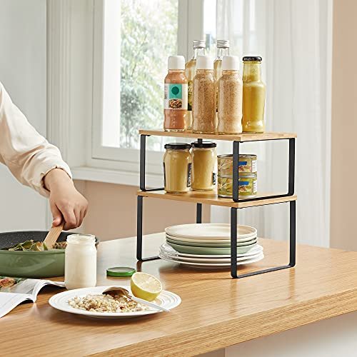 SONGMICS Cabinet Organizer Shelf, Set of 2 Kitchen Counter Shelves, Kitchen  Storage, Spice Rack, Stackable, Expandable, Metal and Engineered Wood