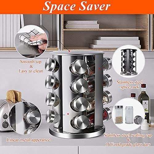 Spice Rack, Rotating Spice Rack With 8/12/16 Jars, Revolving Spice