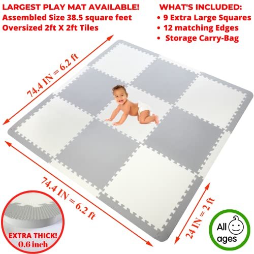 Baby Extra Large Play Mat for Floor | Plush ABC Playmat for Kids Toddlers  Infants