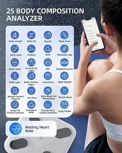 Scale for Body Weight - Bluetooth Smart Digital Body Fat Scale W/ 24  Measurements, Resting Heart Rate, Fitness App Sync, High Precision Body  Composition Monitor for Body Fat, BMI,& Muscle Mass, 400lbs