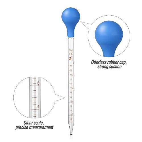 4PCS 10ml Glass Graduated Droppers Lab Pipettes Dropper Liquid Pipette with  4 Rubber Caps 2PCS 20CM Glass Stir Rod and Droppers Brush