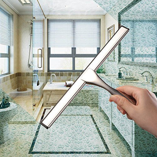 Multi-Purpose Stainless Steel Silicon Squeegee, Window Squeegee,for Bathroom, Shower Doors, Mirrors, Tiles and Car Windows,10 Inches, Grey,1 Pack