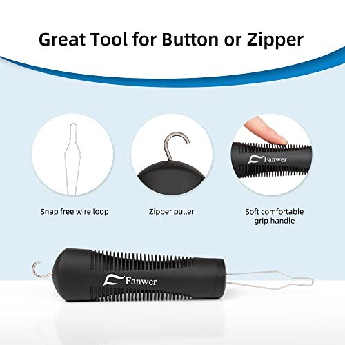 Button Hook with Zipper Pull Helper - Button Helper Tool & Button