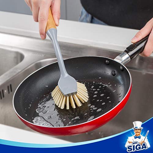 MR.SIGA Dish Brush with Long Handle Built-in Scraper, Scrubbing