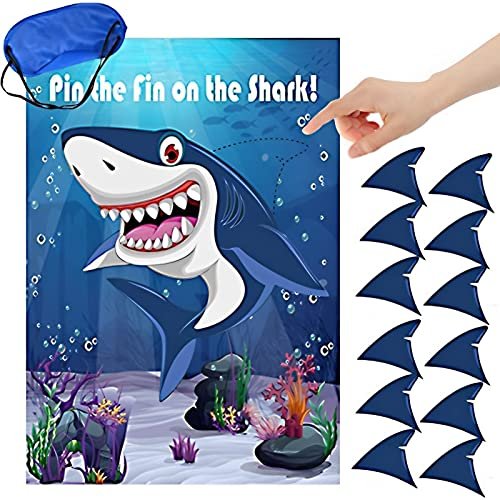 CQI Pin The Fin On The Shark Game Birthday Party Favor Games Baby Shark Party Supplies Decorations - 30 Fins