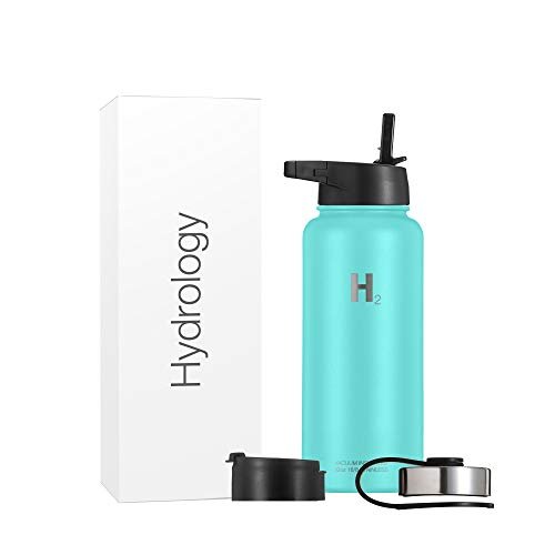 H2 HYDROLOGY Vacuum Insulated Stainless Steel Water Bottle/Straw 18oz