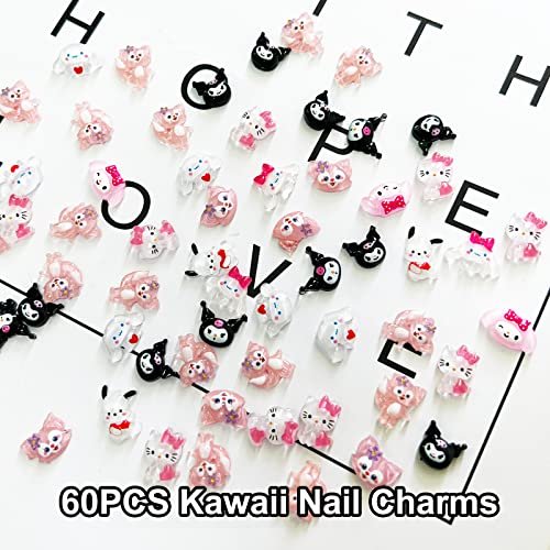 60PCS Kawaii Nail Charms Slime Charms 3D Nail Art Charms Flatback
